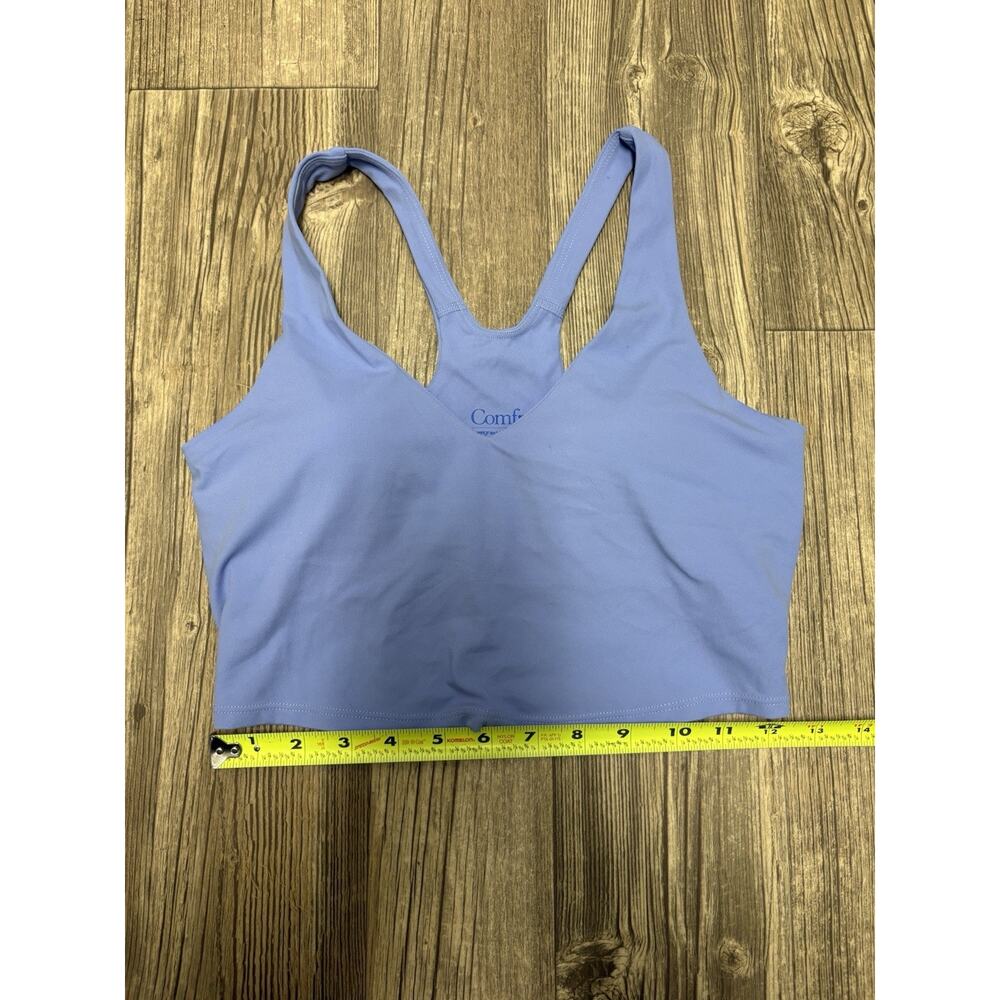 Comfrt Womens Blue Cropped Racerback Tank Top Sports Bra Built-in Shelf Bra S - Picture 9 of 9